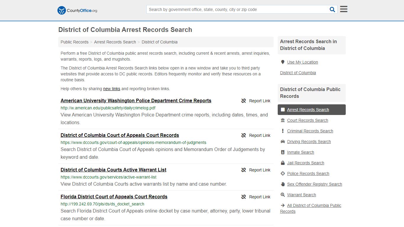 District of Columbia Arrest Records Search - County Office
