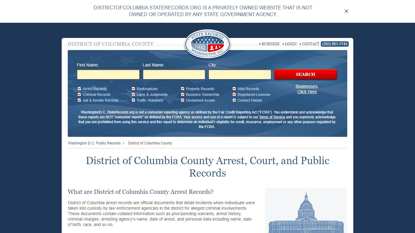 District of Columbia County Arrest, Court, and Public Records